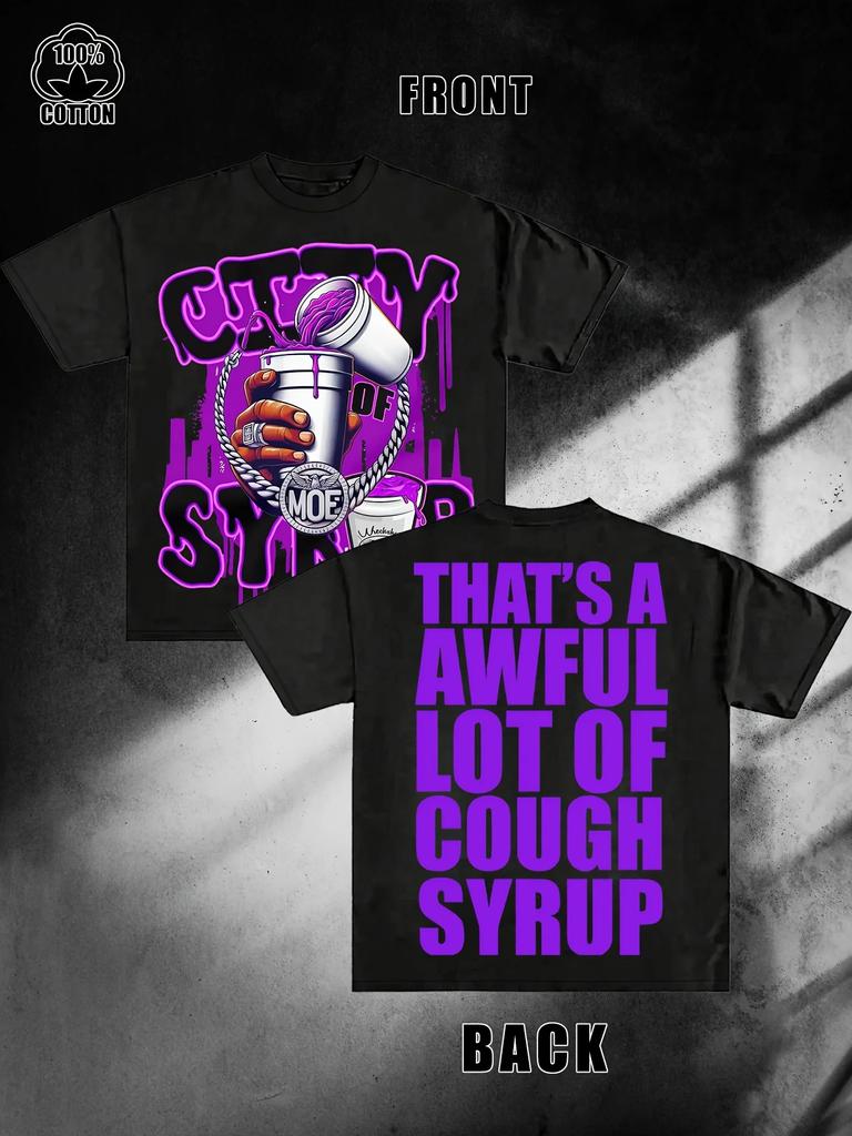 Men's Navy Blue Cotton Pattern T-Shirt "That's Terrible Cough Syrup" Printed Casual Crew Neck Short Sleeve T-Shirt Loose