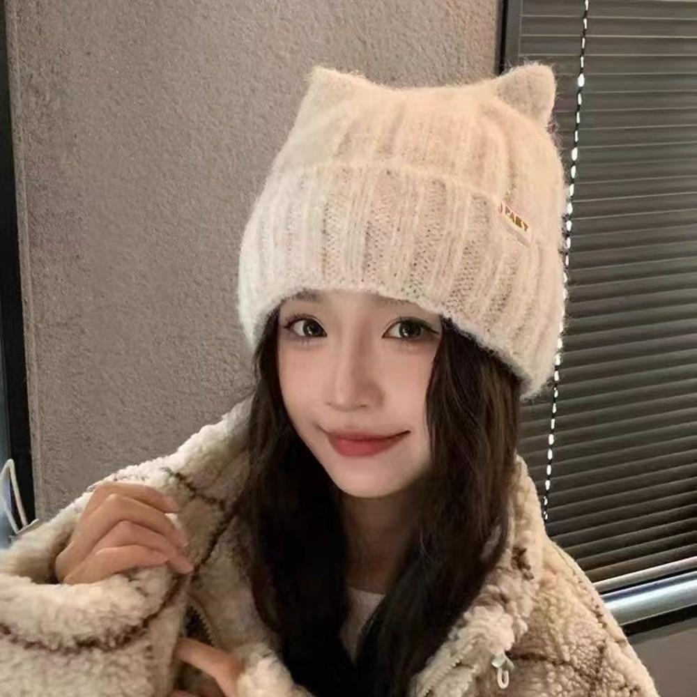 Шапка с кошачьими ушками Y2k Ветрозащитная женская шапка-бини Модная вязаная шапка-пуловер для девочек