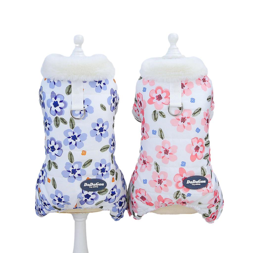 Winter Warm Dog Clothes Autumn and Winter Flower Pet Clothing Teddy Pet Clothes Four Legs Cotton Clothes Dog Outdoor Warm Apparel