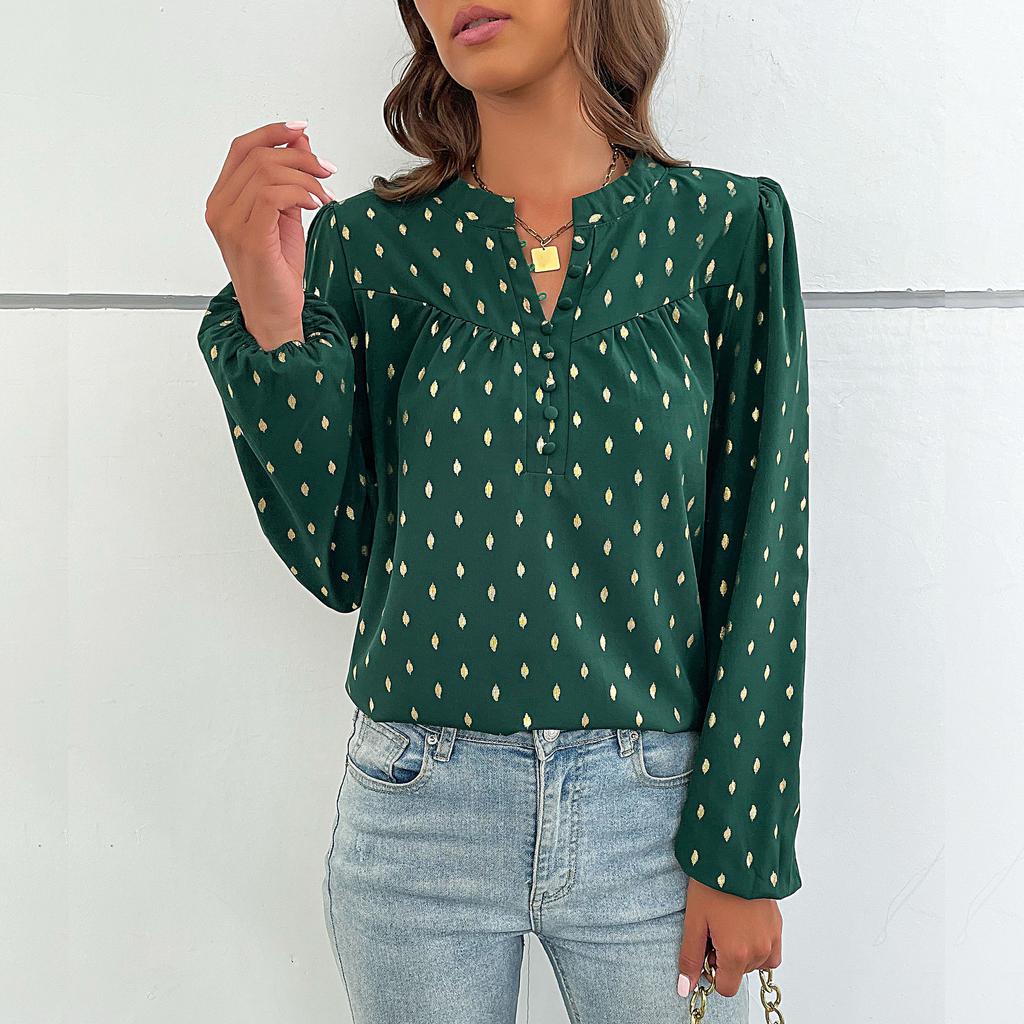 Spring and Autumn Women's Shirt Long Sleeve Polka Dot Design Shirt Top