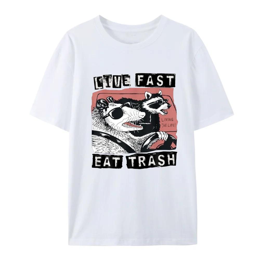 Fashion Funny Possum Raccoon Live Fast Eat Trash Street Cats Squad T-Shirt Amazing Quality Top Casual Hip Hop tees 62483