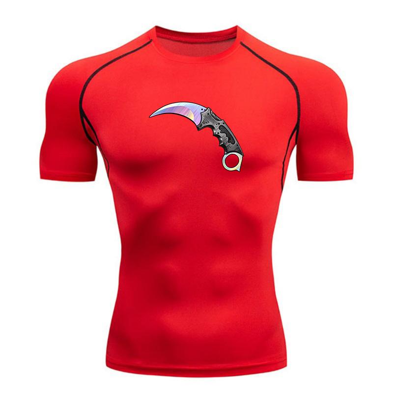 Men's Compression Fitness Sports T-Shirt, Iridescent Karambit Knife Pattern Quick Dry Breathable Athletic Top for Workou