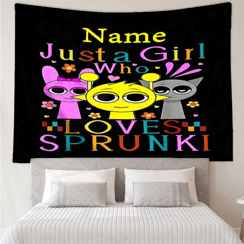 Custom Name Sprunki Print Tapestry, Backdrop, Easy Setup, Ideal for Bedroom, Office & Living Room, with Aesthetic Wall Hanging Decor.