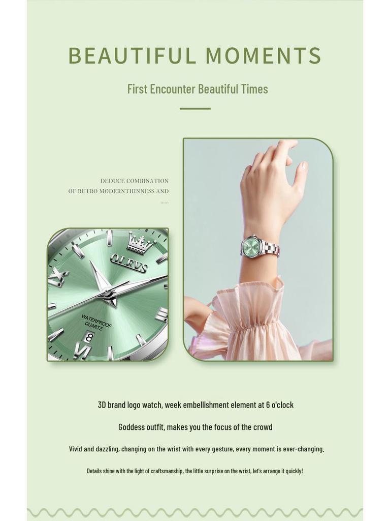 Женские кварцевые часы Oulishi из цельной стали - Высококлассные, Водонепроницаемые, Полностью автоматические, Модный аксессуар