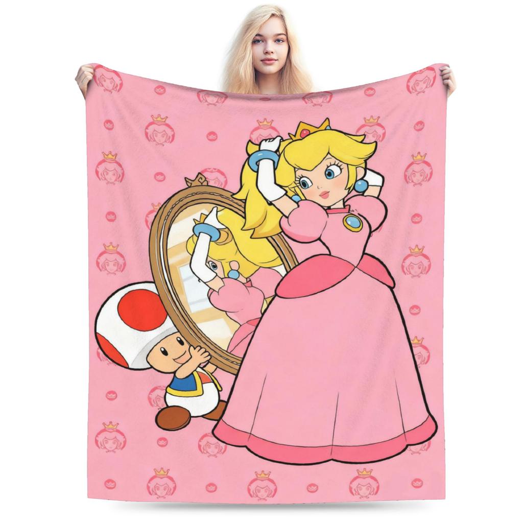 Princess Peach Star Fleece Throw Blanket Super Marioo Blanket for Home Office Super Warm Bed Rug