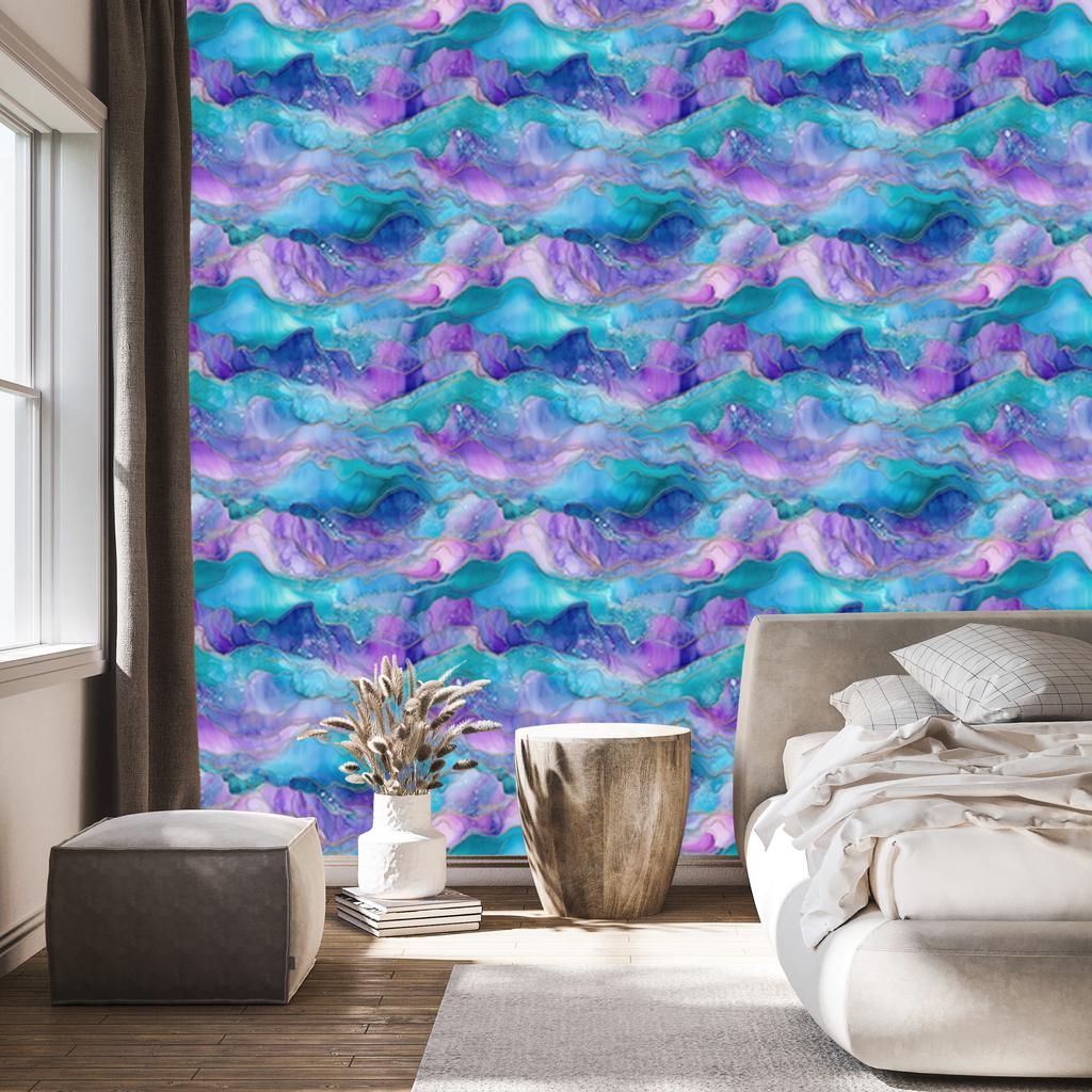 Ink blue, turquoise, purple and lavender wallpaper 50x1000