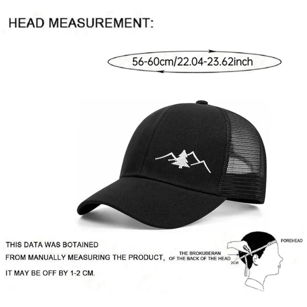 Mountain Embroidery Mesh Cap Adjustable Fit Sun Shading Hat Breathable Hat Unisex Wear