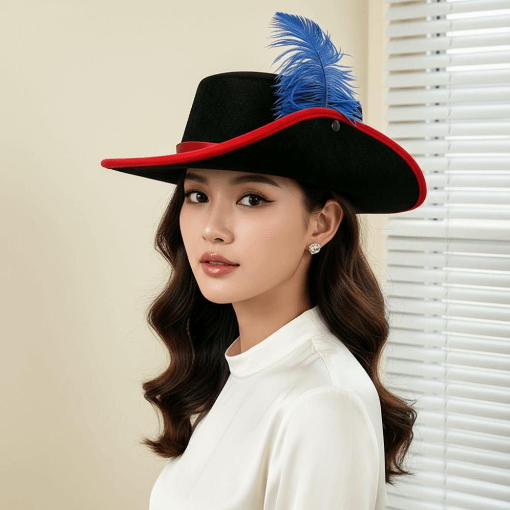 Artificial Feather Feather Stage Cap Felt Masquerade Headwear Cavalier Top Hat Medieval Festival
