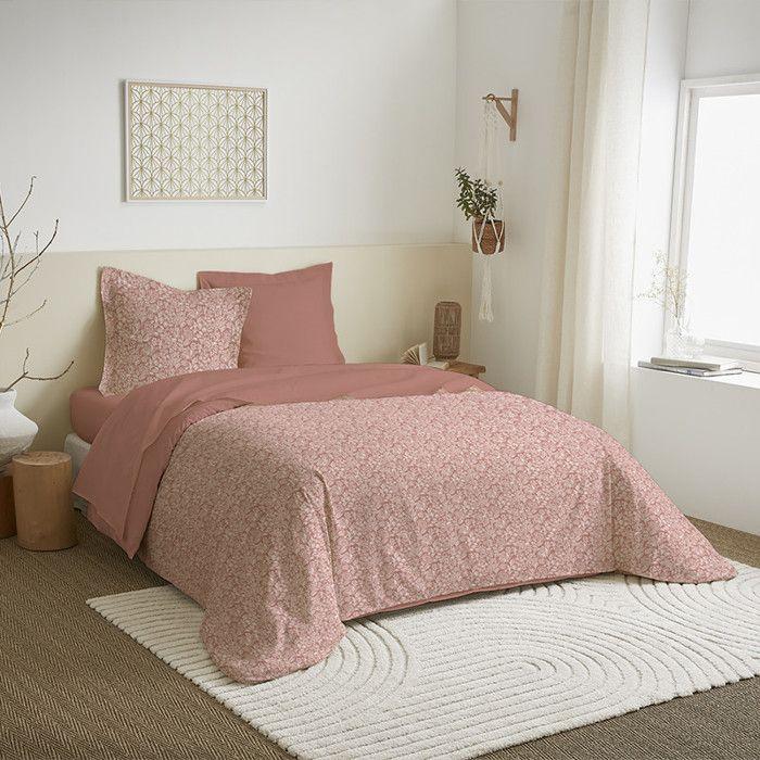 Parure de couette 3 Pièces réversible pour lit 240 x 220 cm "Celeste Peche" Coton Pur