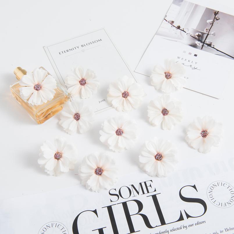 50Pcs Artificial Flowers Cheap Pink Daisy Head Mini Home Wedding Decorations Diy Scrapbook Fake Plant Christmas Wreath Headdress