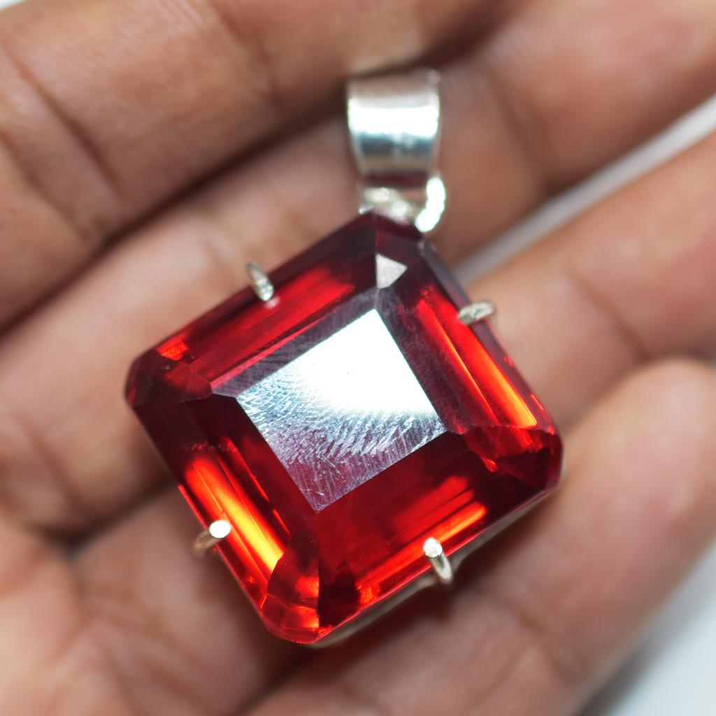 Натуральный красный топаз 925 стерлинговое серебро кулон квадратный 92,15 карата сертифицированный my-357-k