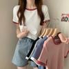 Contrast Round Neck Short Sleeved T-shirt T-shirts Casual Pullovers Women's Summer Tops Fashion