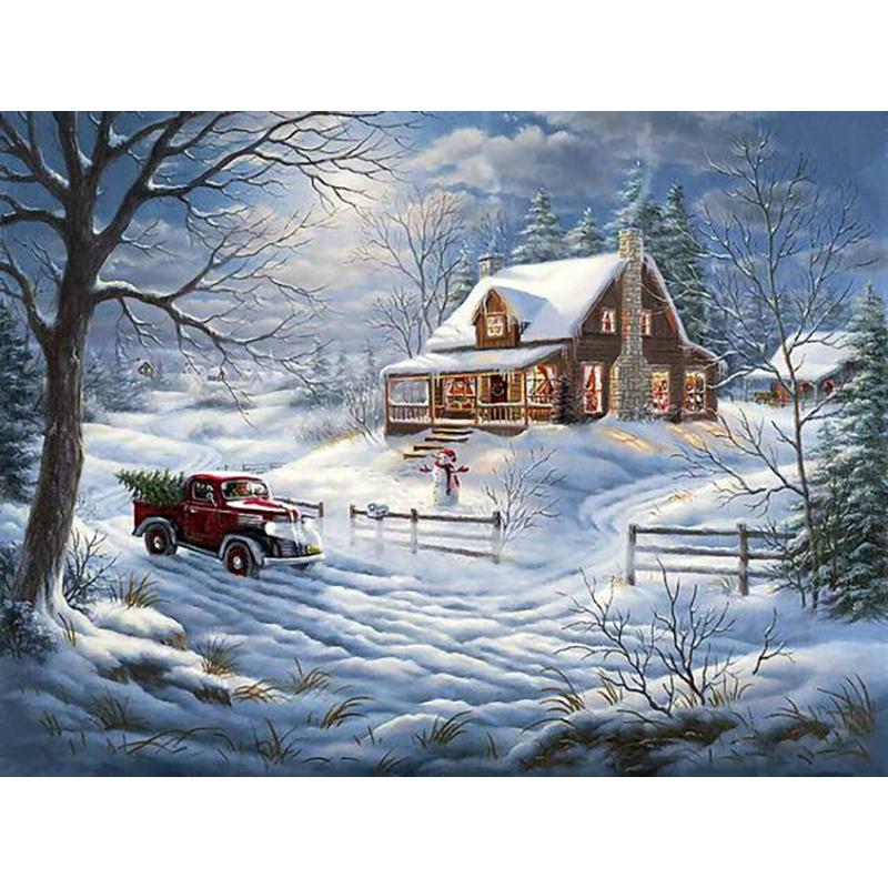 5D Diy Diamond Painting Cross Stitch Kit Snow Scenic Diamond Embroidery Landscape Mosaic Cross Stitch Wall Art Home Decor Gift