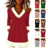 Women's Christmas Fashion Plush V-neck Pullover Sweater Solid Color Long Sleeve Top