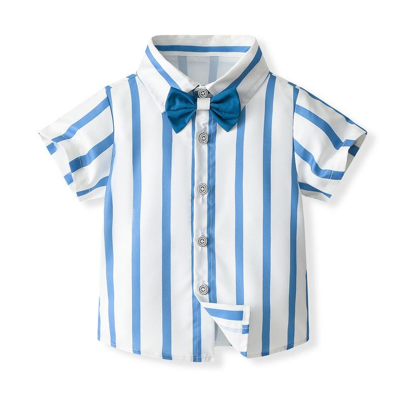 Полосатая рубашка с коротким рукавом и комбинезон для мальчиков - европейский и американский стиль