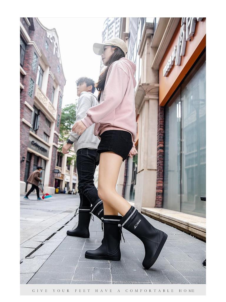 Модные женские и мужские непромокаемые сапоги средней высоты с нескользящей подошвой — износостойкая резиновая обувь для работы и мойки автомобиля