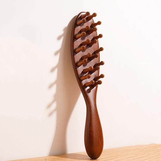 Natural Sandalwood Comb Long Handle Meridian Point Massager 22 Teeth Meridian Insert Comb for Head Massage And Hair Growth Promotion