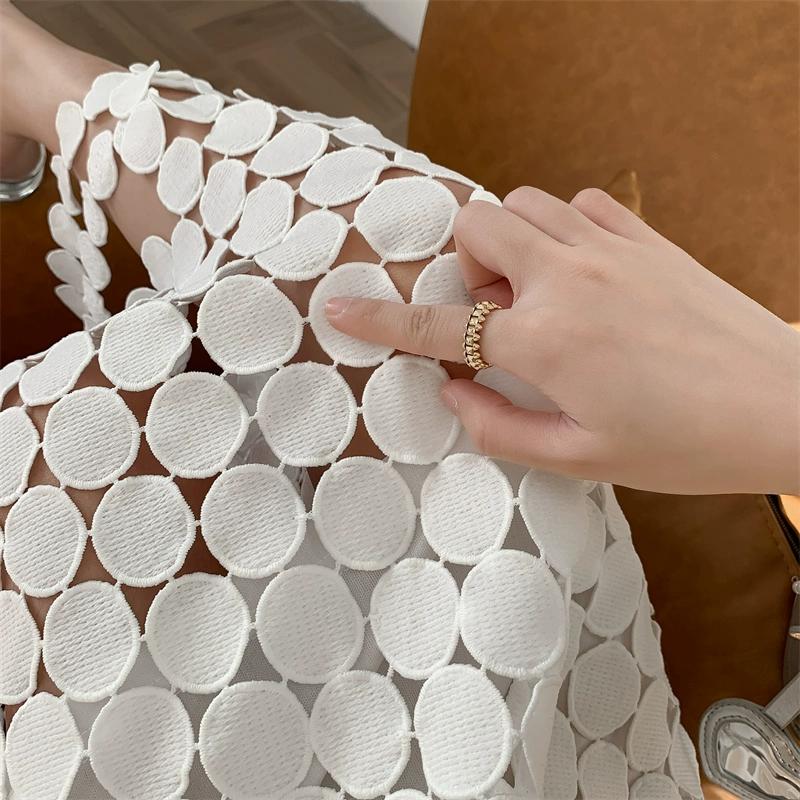 Dimanaf 2025 Новая женская юбка трикотажное кружево длинное праздничное ажурное сексуальное летнее стильное свободное базовое платье