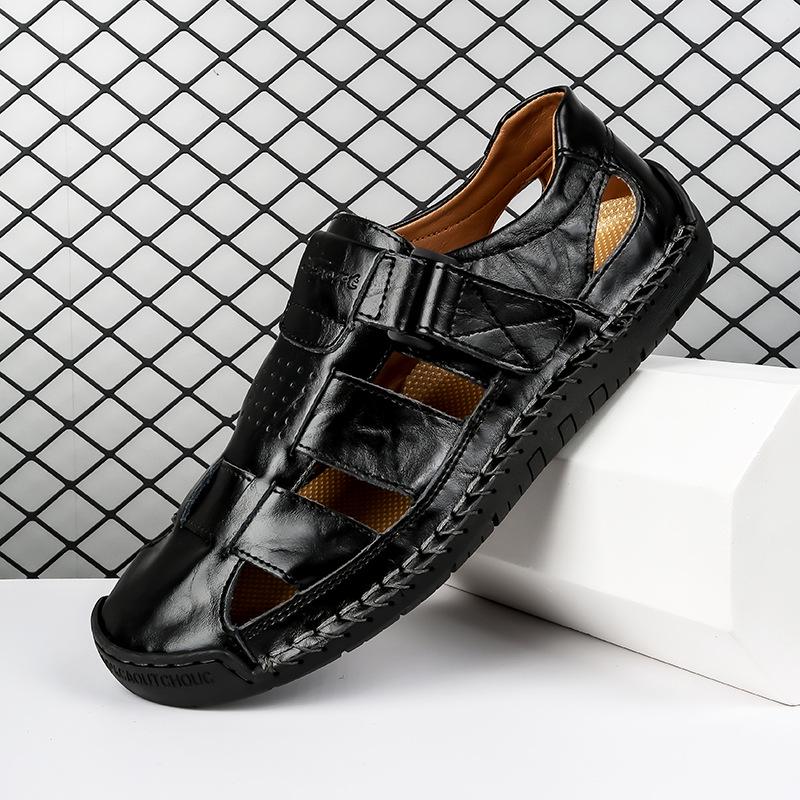 Men's Trendy Cowhide Leather Sandals - Summer Outdoor Beach Slippers