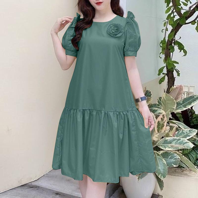 ZANZEA Женское летнее повседневное платье с круглым вырезом и коротким рукавом