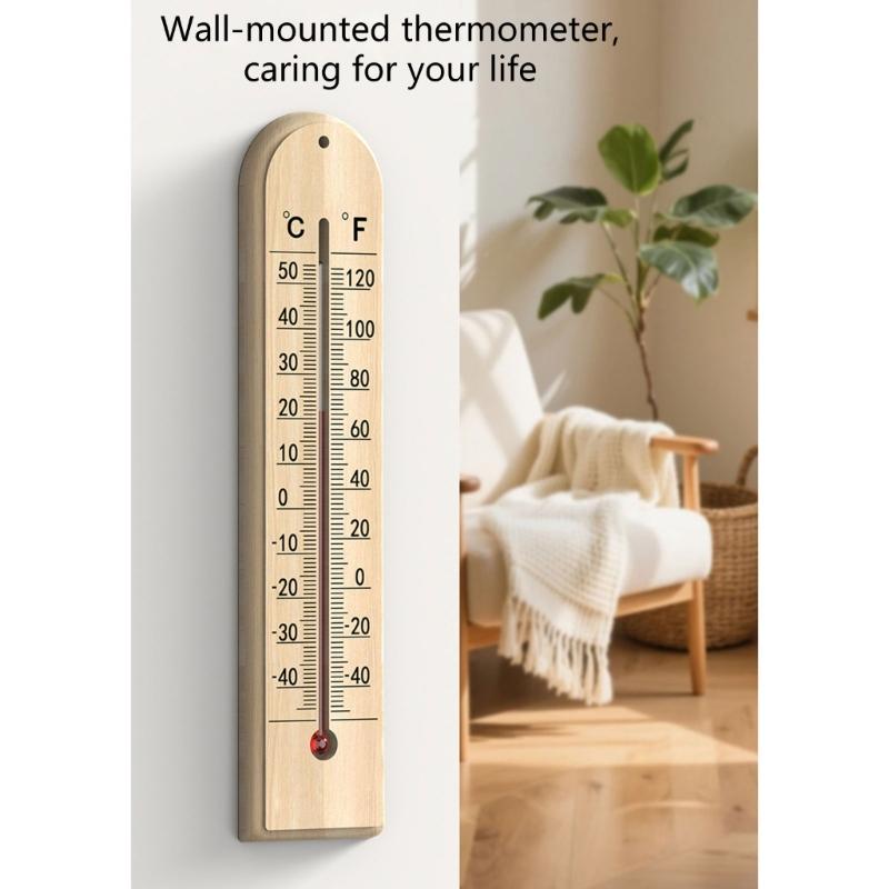 Деревянный термометр для настенного монтажа, точный, от -40℃ до 50℃, с безопасным керосиновым раствором, большая площадь дисплея для легкой установки
