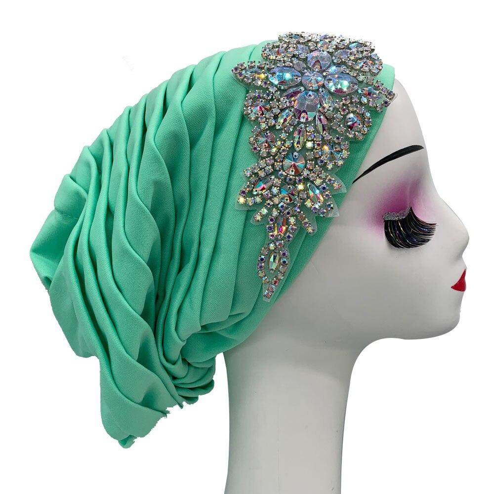 Женская плиссированная шляпа-тюрбан со стразами