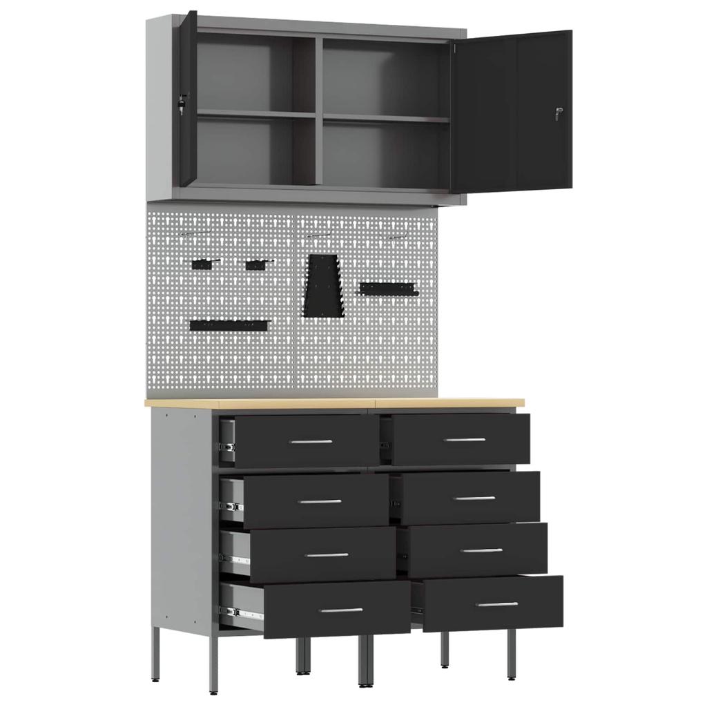 Workbench with Storage 5 pcs Black Engineered Wood and Steel