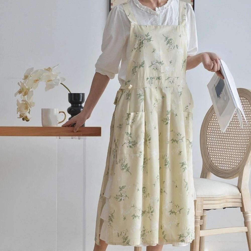 Floral Pattern Cotton Apron Pleated Skirt Korean-style Apron Girls Apron Household Work