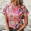 Модная женская футболка с цветочным принтом, забавная повседневная футболка с круглым вырезом и короткими рукавами, летняя женская футболка