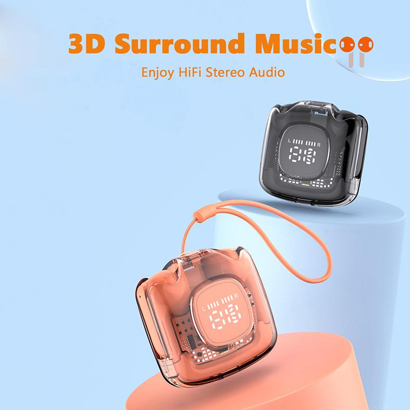 VAORLO Светодиодный цифровой дисплей, мини-наушники Bluetooth, Hi-Fi стерео музыка с HD-микрофоном, наушники с шумоподавлением для всех смартфонов