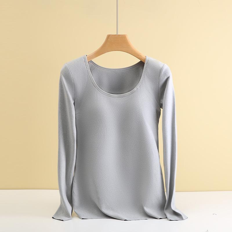 Женское термобелье из немецкого бархата с нагрудными вкладышами: Приталенный крой, плотный бархатный топ с длинными рукавами для осени и зимы