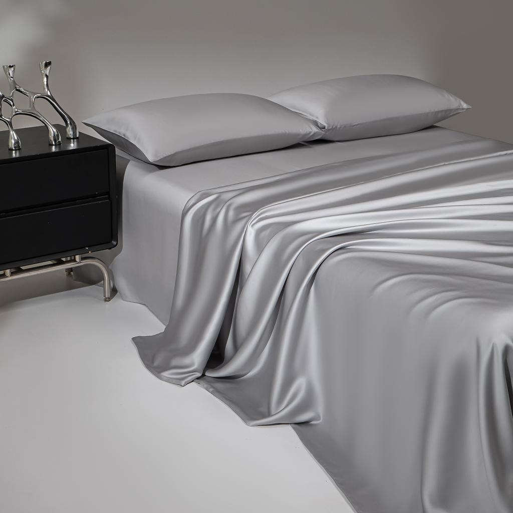 Mulberry Silk Bedding Bed Sheet Set 4 Piece | Fitted Sheet,Flat Sheet with 2 Pillowcases 50x75 | Double Queen King Hotel Quality