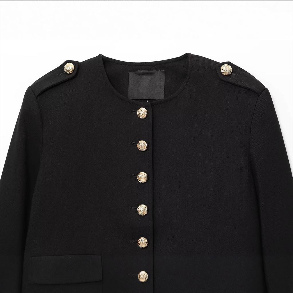 Женская модная куртка с круглым вырезом, длинными рукавами и однобортной застежкой