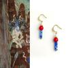 Серьги ручной работы из камней и жемчуга в стиле ретро этно, с цветовым блоком красного и синего цветов