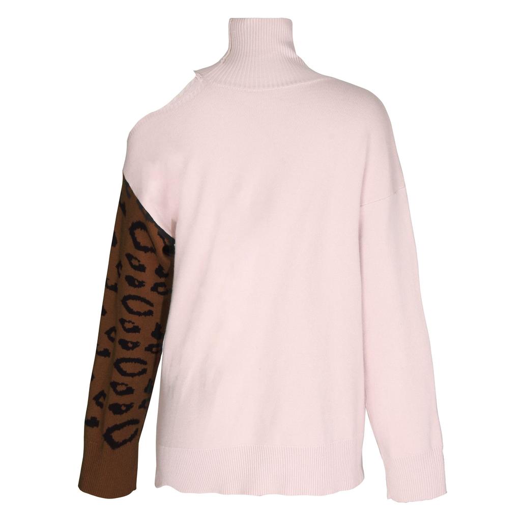 Женский осенне-зимний повседневный вязаный свитер, джемпер, пуловеры, топ, водолазка без бретелек, длинный рукав, леопардовый лоскутный шов, хаки, карамель, черный, S-XL