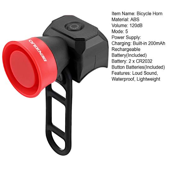 Electric Bike Horn 120dB Loud Sound IPX4 Waterproof USB Rechargeable Mini MTB Road Mountain Bicycle Handlebar Alarm Bell Bike Accessories