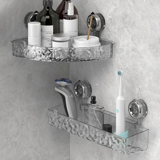 Угловая полка для хранения в ванной комнате, присоска, водонепроницаемая, противоскользящая, высокий забор без перфорации, прозрачный толстый полый дренажный низ, кухня, стена отеля