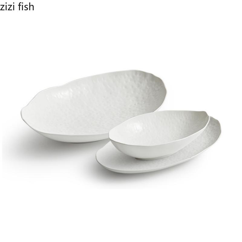 Эллиптическая тарелка для рыбы Керамические обеденные тарелки Тарелка для суши Десертная миска Блюдо для димсамов Тарелки для стейков в западном стиле Поднос для фруктов