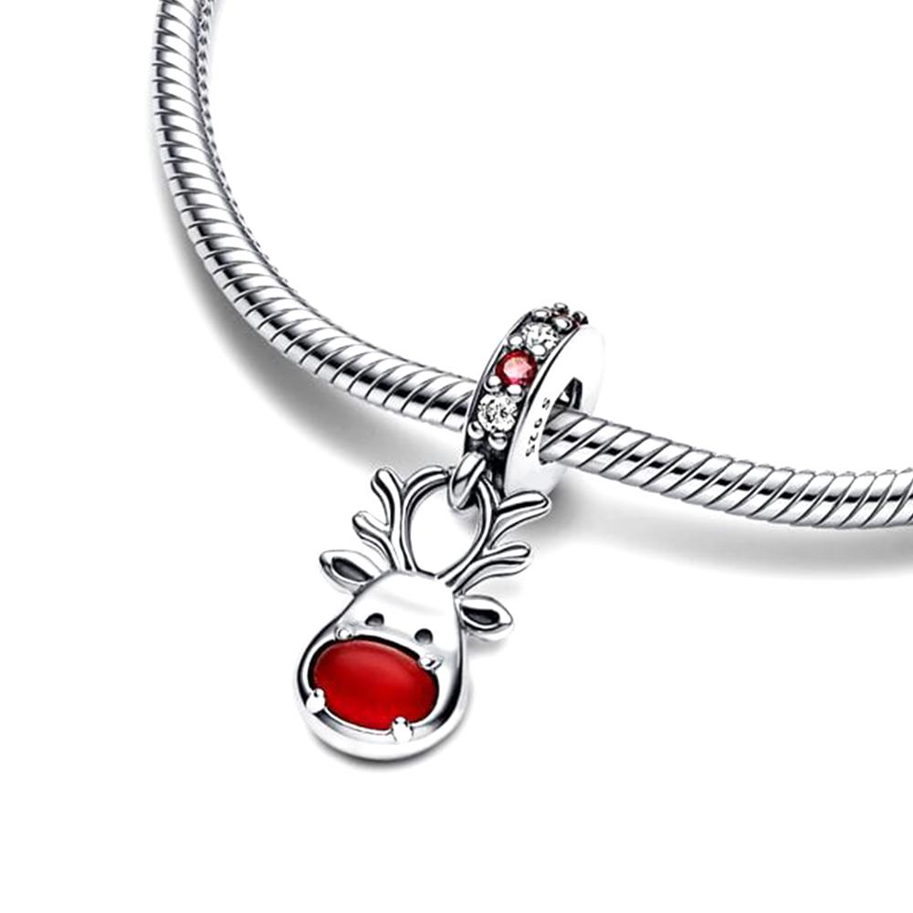 S925 Серебряный Красный Нос Олень Муранский Кулон Подходит Для Пар Браслет Ожерелье Ювелирные Изделия Подарок DIY Изготовление
