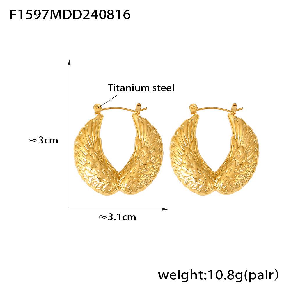 Серьги-крылья геометрической формы с покрытием из 18-каратного золота из титановой стали - Европейский/Американский ретро-дизайн