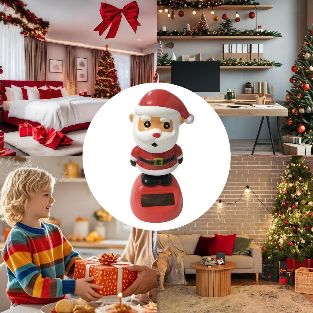 Украшение приборной панели Забавные рождественские игрушки на солнечной батарее Качающийся Санта-Клаус Фигурки для приборной панели Для дома, офиса, вечеринки, полки, для помещения