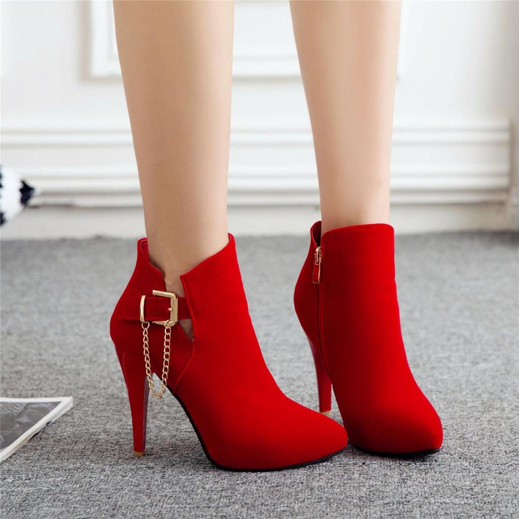 B5/женские короткие сапоги на высоком каблуке, пикантные маленькие однотонные универсальные короткие сапоги на тонком каблуке с острым носком