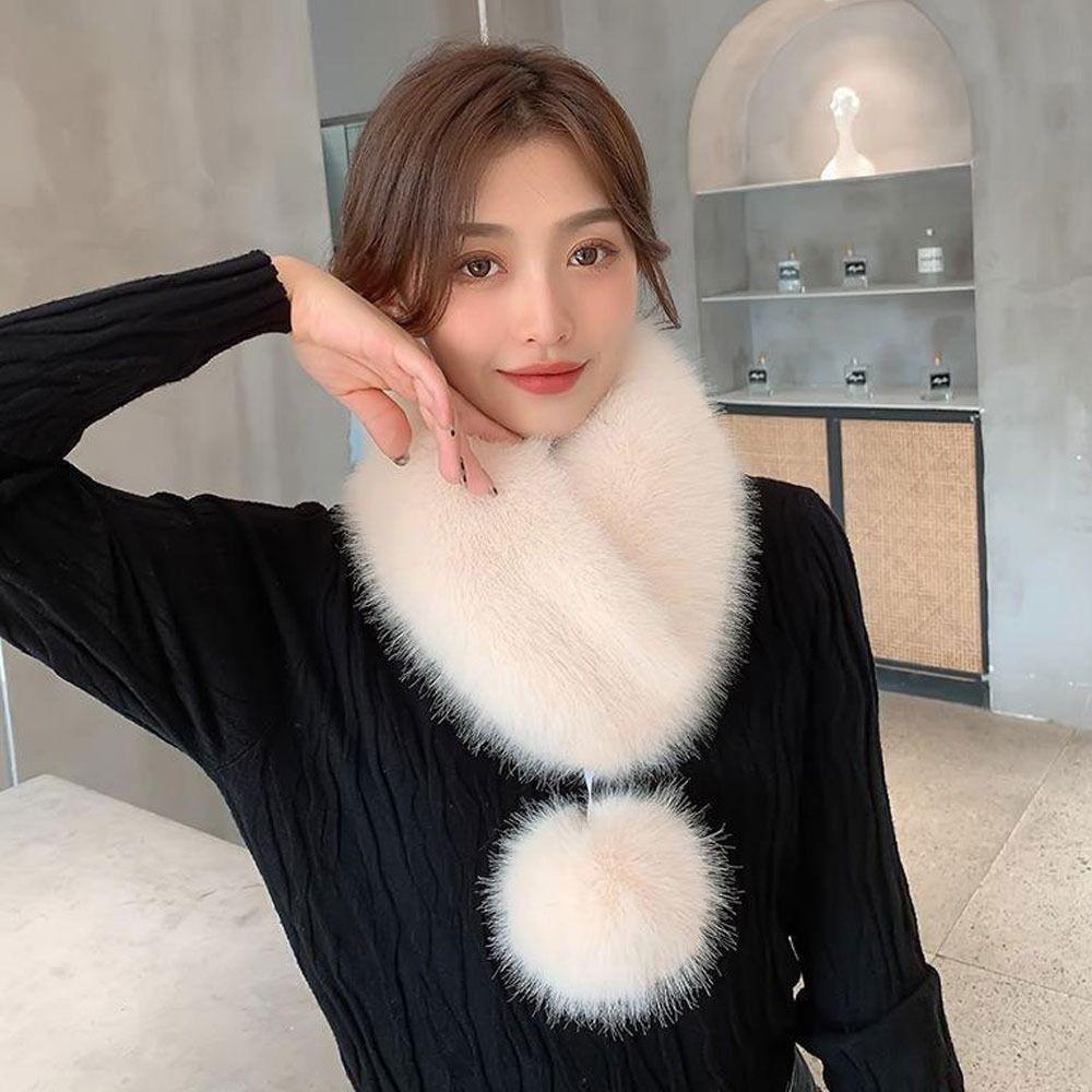 Solid Warm Soft Artificial Wool Bib Women Scarf Fur Collar Imitation Fur Scarf with Pompom