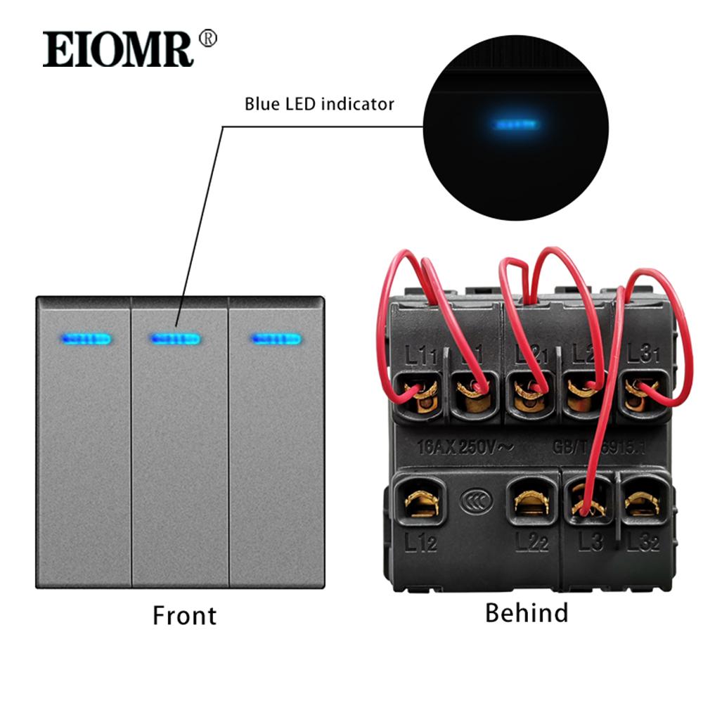 EIOMR A6 Series Grey Flame Retardant PC Panel Wall Switch EU Socket HDMI-compatible USB Type-C 2.1A Charger TV RJ45 Module DIY