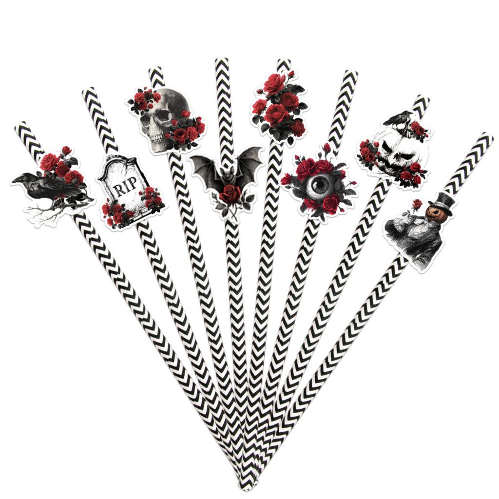 Halloween Theme Gothic Style Paper Straw Party Drink Disposable Decorative Straw Supplies