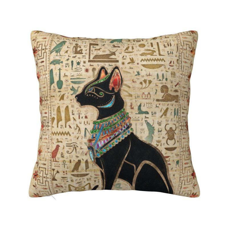 Египетская Богиня Кошка На Золотой Орнаментальной Плитке Подушка Декорация Египет Иероглифическая Подушка Декорация Салон Квадратная Наволочка