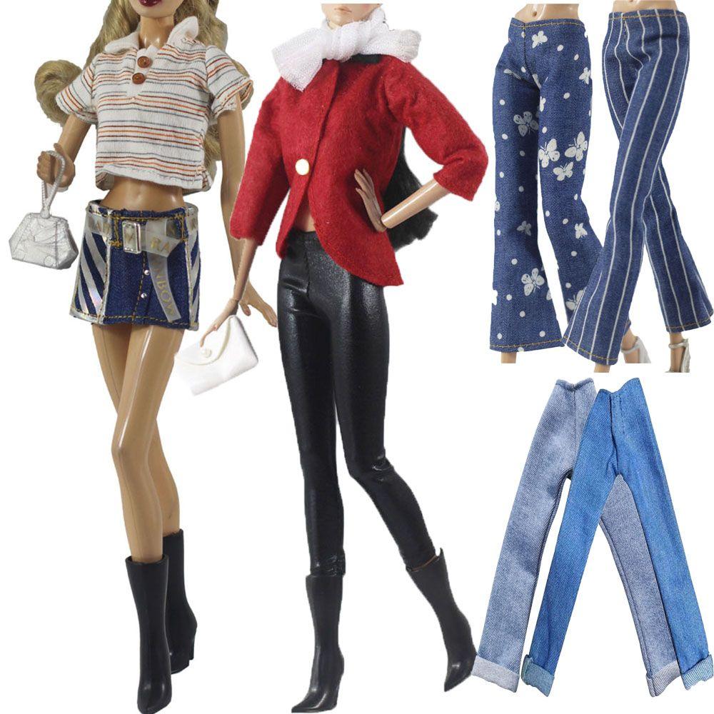 Fashion 1/6 BJD Dolls Casual Wears Floral Jeans Dolls Trousers Clothes Accessories Leather Pants