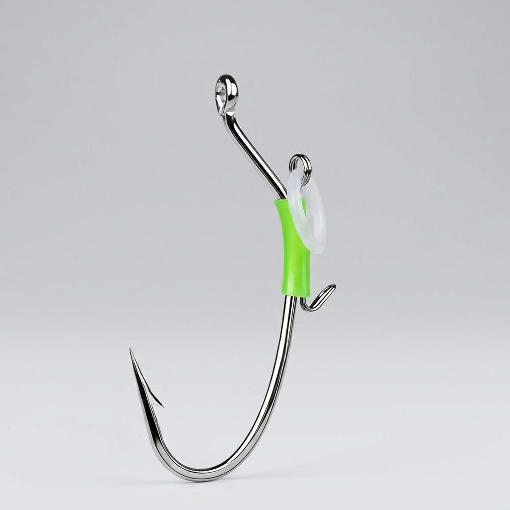 10Pcs Night Glow Shrimp Lure Rigs for Sea Bass Fishing High-Carbon Steel Hooks with Glow Coating