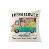 Spring Floral Throw Pillow Cover Polyester Printed Sofa Cushion Cover Blue Truck Bedroom Cushion Cover