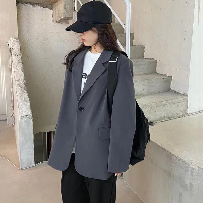 Модный женский серый пиджак, осенняя корейская версия, модный студенческий темпераментный женский костюм с одной пуговицей, уменьшающий возраст